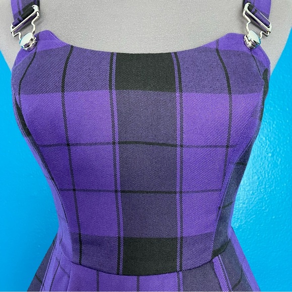 Collectif Rare Purple Plaid Rochelle Check Skater Pinafore Dress w/ Pockets UK 6 - Picture 3 of 14